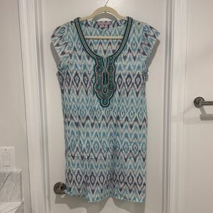 Calypso Blue & Turquoise Sundress Mini with beaded neckline